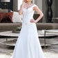 Mollie A-Line V-neck Court Train Chiffon Wedding Dress With Lace Beading Sequins DEP0013776