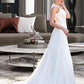 Mollie A-Line V-neck Court Train Chiffon Wedding Dress With Lace Beading Sequins DEP0013776