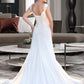 Mollie A-Line V-neck Court Train Chiffon Wedding Dress With Lace Beading Sequins DEP0013776