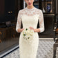 Gisselle Sheath/Column High Neck Knee-Length Lace Wedding Dress DEP0013781