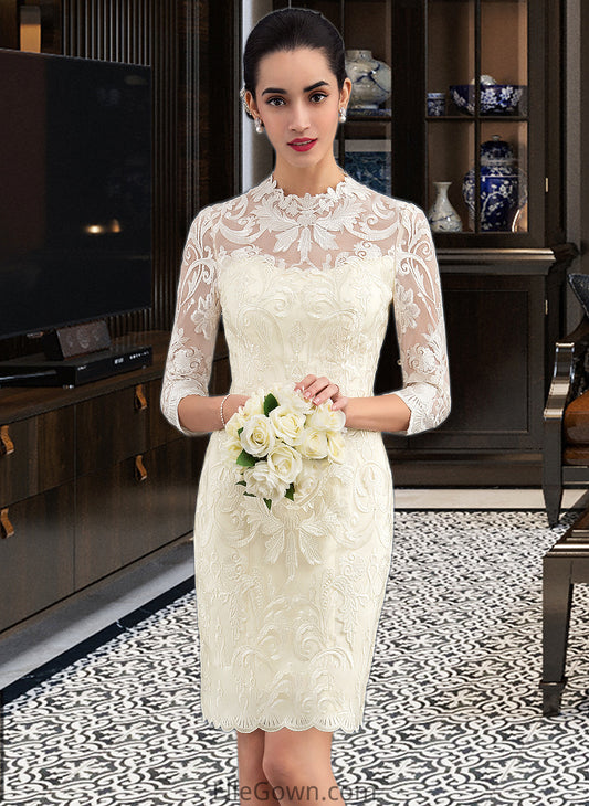 Gisselle Sheath/Column High Neck Knee-Length Lace Wedding Dress DEP0013781