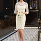 Gisselle Sheath/Column High Neck Knee-Length Lace Wedding Dress DEP0013781