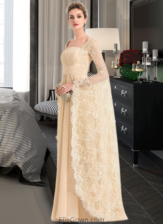 Kaydence A-Line Square Neckline Floor-Length Chiffon Wedding Dress With Ruffle Beading DEP0013783