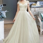 Saniyah A-Line V-neck Floor-Length Wedding Dress With Lace Beading Sequins DEP0013784