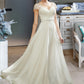 Saniyah A-Line V-neck Floor-Length Wedding Dress With Lace Beading Sequins DEP0013784