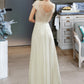 Saniyah A-Line V-neck Floor-Length Wedding Dress With Lace Beading Sequins DEP0013784