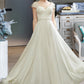 Saniyah A-Line V-neck Floor-Length Wedding Dress With Lace Beading Sequins DEP0013784