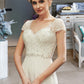 Saniyah A-Line V-neck Floor-Length Wedding Dress With Lace Beading Sequins DEP0013784