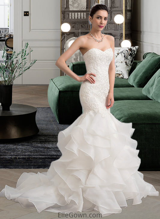 Kailyn Trumpet/Mermaid Sweetheart Sweep Train Organza Lace Wedding Dress DEP0013786