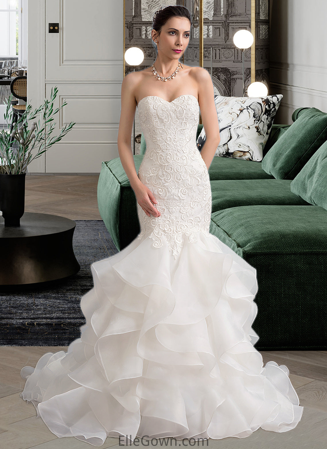 Kailyn Trumpet/Mermaid Sweetheart Sweep Train Organza Lace Wedding Dress DEP0013786