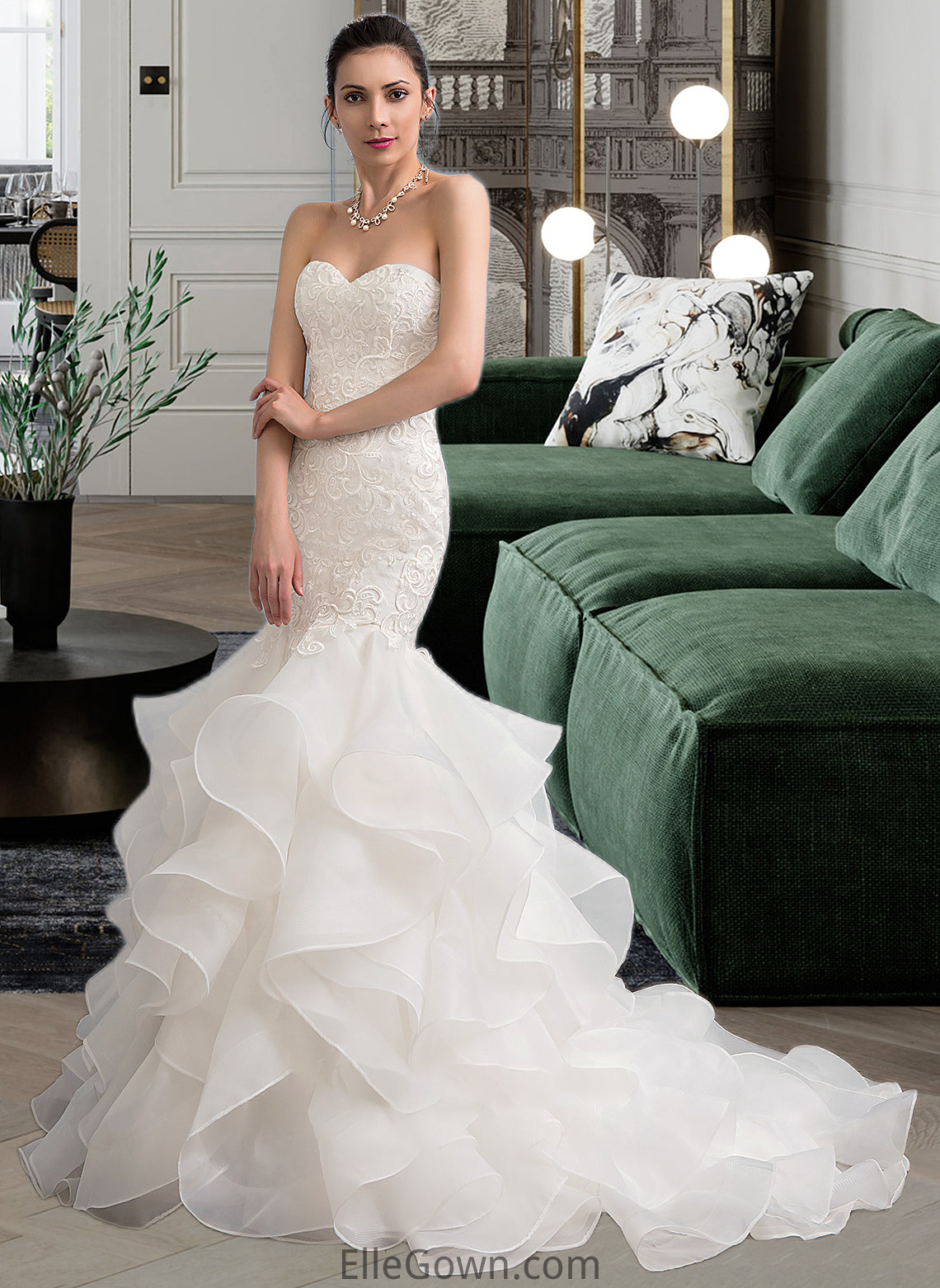 Kailyn Trumpet/Mermaid Sweetheart Sweep Train Organza Lace Wedding Dress DEP0013786