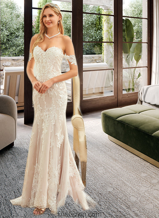 Sharon Trumpet/Mermaid Off-the-Shoulder Court Train Tulle Lace Wedding Dress DEP0013789