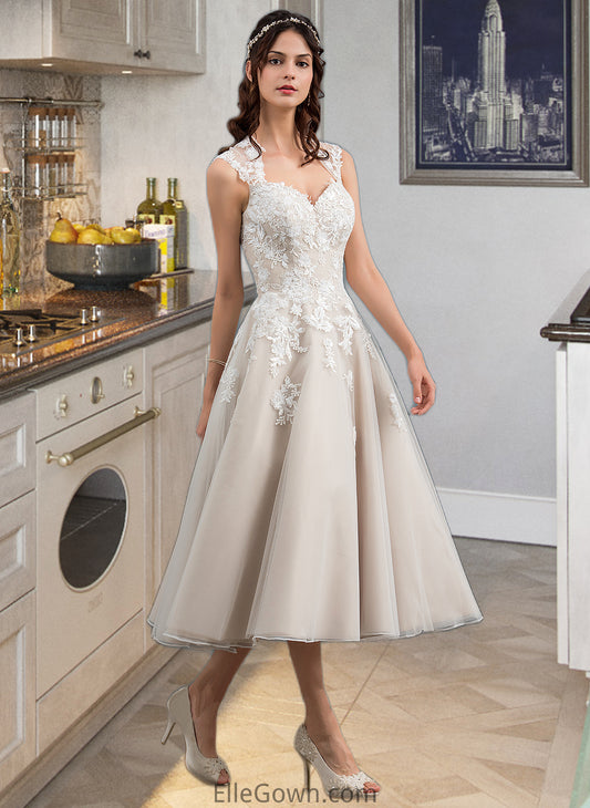 Penny Ball-Gown/Princess Sweetheart Tea-Length Tulle Wedding Dress With Sequins DEP0013791