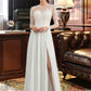 Rosie A-Line Illusion Sweep Train Chiffon Wedding Dress With Appliques Lace Split Front DEP0013793