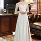 Rosie A-Line Illusion Sweep Train Chiffon Wedding Dress With Appliques Lace Split Front DEP0013793