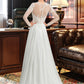 Rosie A-Line Illusion Sweep Train Chiffon Wedding Dress With Appliques Lace Split Front DEP0013793