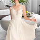 Leah A-Line V-neck Knee-Length Chiffon Lace Wedding Dress With Ruffle DEP0013794