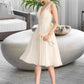 Leah A-Line V-neck Knee-Length Chiffon Lace Wedding Dress With Ruffle DEP0013794