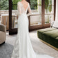 Lilah Trumpet/Mermaid V-neck Chapel Train Chiffon Wedding Dress With Beading Sequins DEP0013795