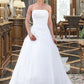 Patsy Ball-Gown/Princess Strapless Chapel Train Satin Organza Wedding Dress With Lace Beading DEP0013796