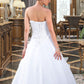 Patsy Ball-Gown/Princess Strapless Chapel Train Satin Organza Wedding Dress With Lace Beading DEP0013796