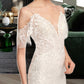 Nyasia Trumpet/Mermaid V-neck Chapel Train Wedding Dress With Beading Sequins DEP0013802