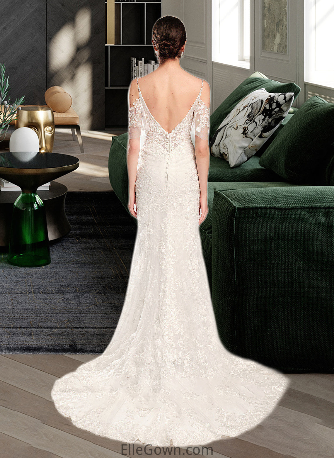 Nyasia Trumpet/Mermaid V-neck Chapel Train Wedding Dress With Beading Sequins DEP0013802