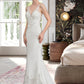 Polly Trumpet/Mermaid V-neck Court Train Stretch Crepe Wedding Dress DEP0013803