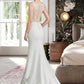 Polly Trumpet/Mermaid V-neck Court Train Stretch Crepe Wedding Dress DEP0013803