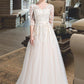 Denisse Ball-Gown/Princess V-neck Court Train Tulle Wedding Dress With Beading Appliques Lace Sequins Bow(s) DEP0013809