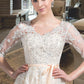 Denisse Ball-Gown/Princess V-neck Court Train Tulle Wedding Dress With Beading Appliques Lace Sequins Bow(s) DEP0013809