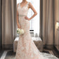 Tiara Trumpet/Mermaid V-neck Chapel Train Tulle Lace Wedding Dress With Beading DEP0013810