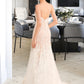 Clare Trumpet/Mermaid V-neck Court Train Wedding Dress With Lace DEP0013814