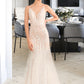 Clare Trumpet/Mermaid V-neck Court Train Wedding Dress With Lace DEP0013814