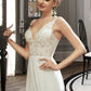 Melany A-Line V-neck Floor-Length Wedding Dress With Lace Split Front DEP0013815