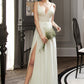 Melany A-Line V-neck Floor-Length Wedding Dress With Lace Split Front DEP0013815