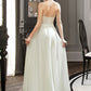 Melany A-Line V-neck Floor-Length Wedding Dress With Lace Split Front DEP0013815