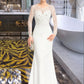 Valeria Trumpet/Mermaid V-neck Sweep Train Stretch Crepe Wedding Dress With Beading Sequins DEP0013816