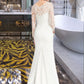 Valeria Trumpet/Mermaid V-neck Sweep Train Stretch Crepe Wedding Dress With Beading Sequins DEP0013816