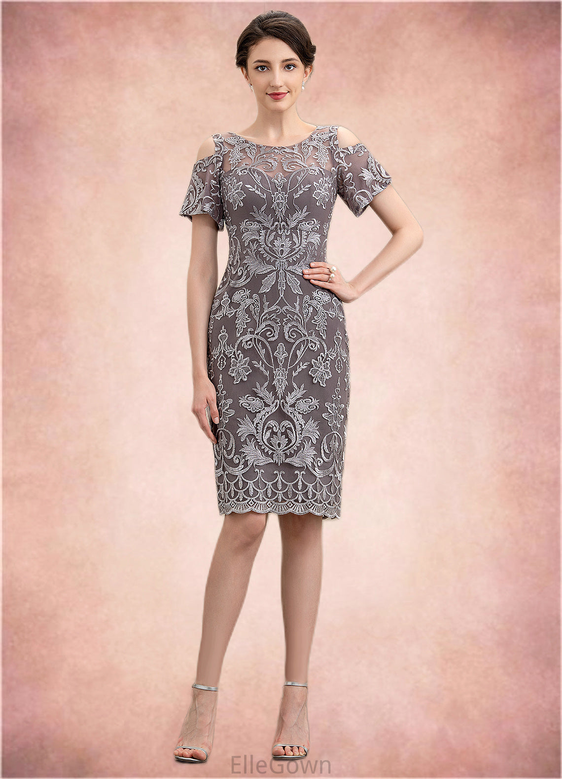 Lila Sheath/Column Scoop Neck Knee-Length Lace Mother of the Bride Dress DE126P0014944