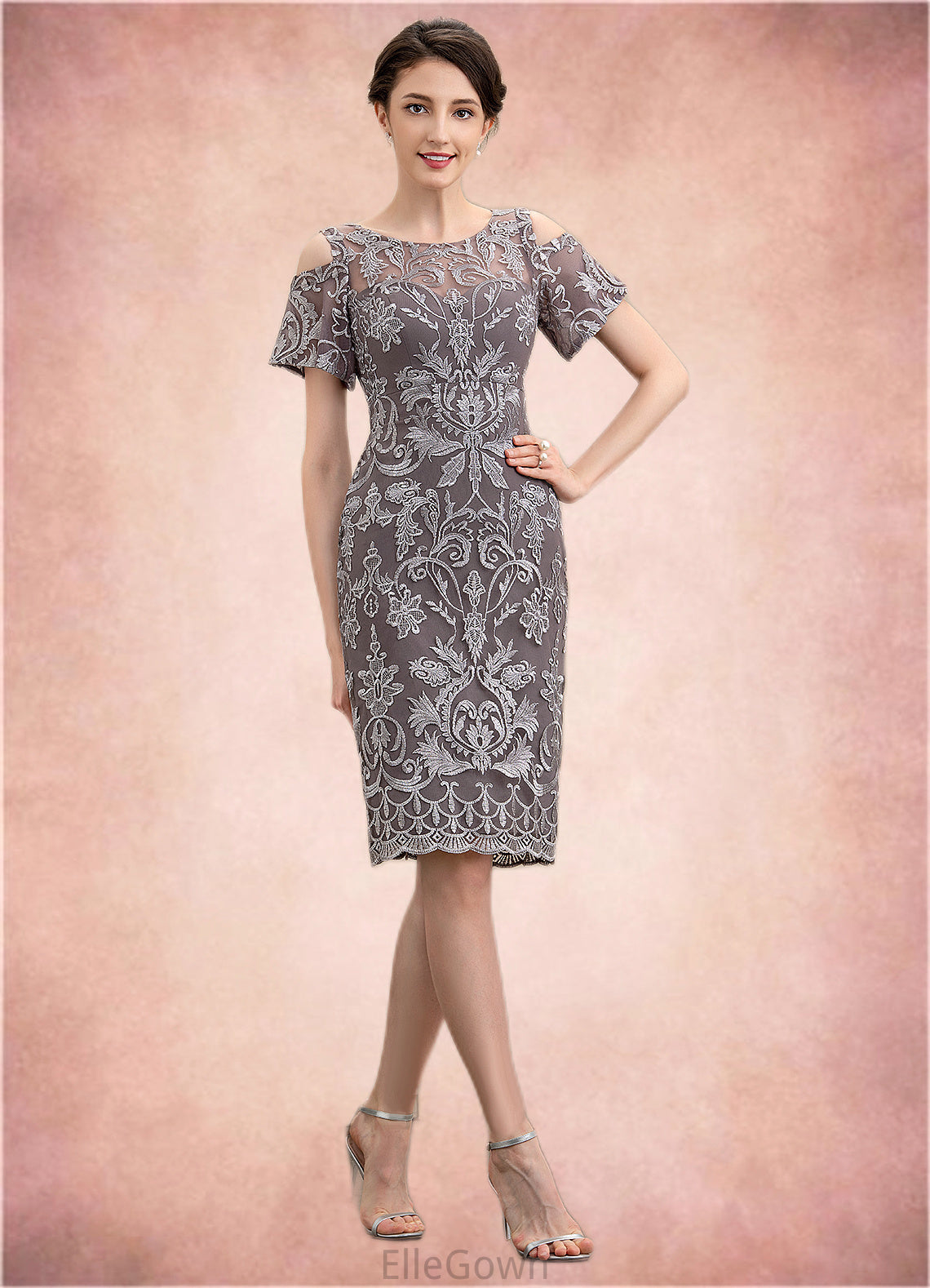 Lila Sheath/Column Scoop Neck Knee-Length Lace Mother of the Bride Dress DE126P0014944