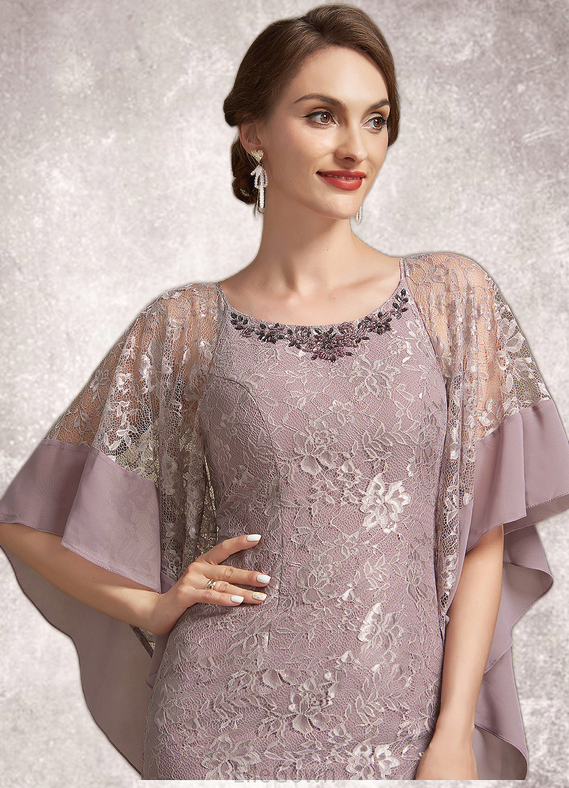 Brooklynn Trumpet/Mermaid Scoop Neck Asymmetrical Chiffon Lace Mother of the Bride Dress DE126P0014945