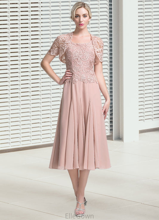 Alondra A-Line Square Neckline Tea-Length Chiffon Mother of the Bride Dress DE126P0014947