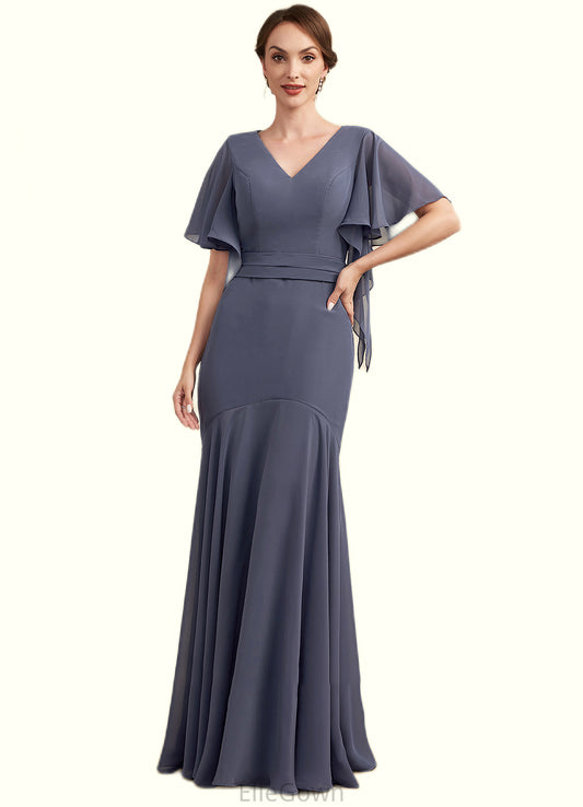 Jamie Trumpet/Mermaid V-neck Floor-Length Chiffon Mother of the Bride Dress DE126P0014951