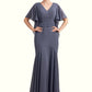 Jamie Trumpet/Mermaid V-neck Floor-Length Chiffon Mother of the Bride Dress DE126P0014951