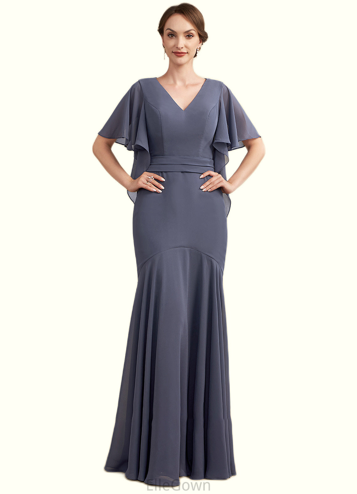 Jamie Trumpet/Mermaid V-neck Floor-Length Chiffon Mother of the Bride Dress DE126P0014951