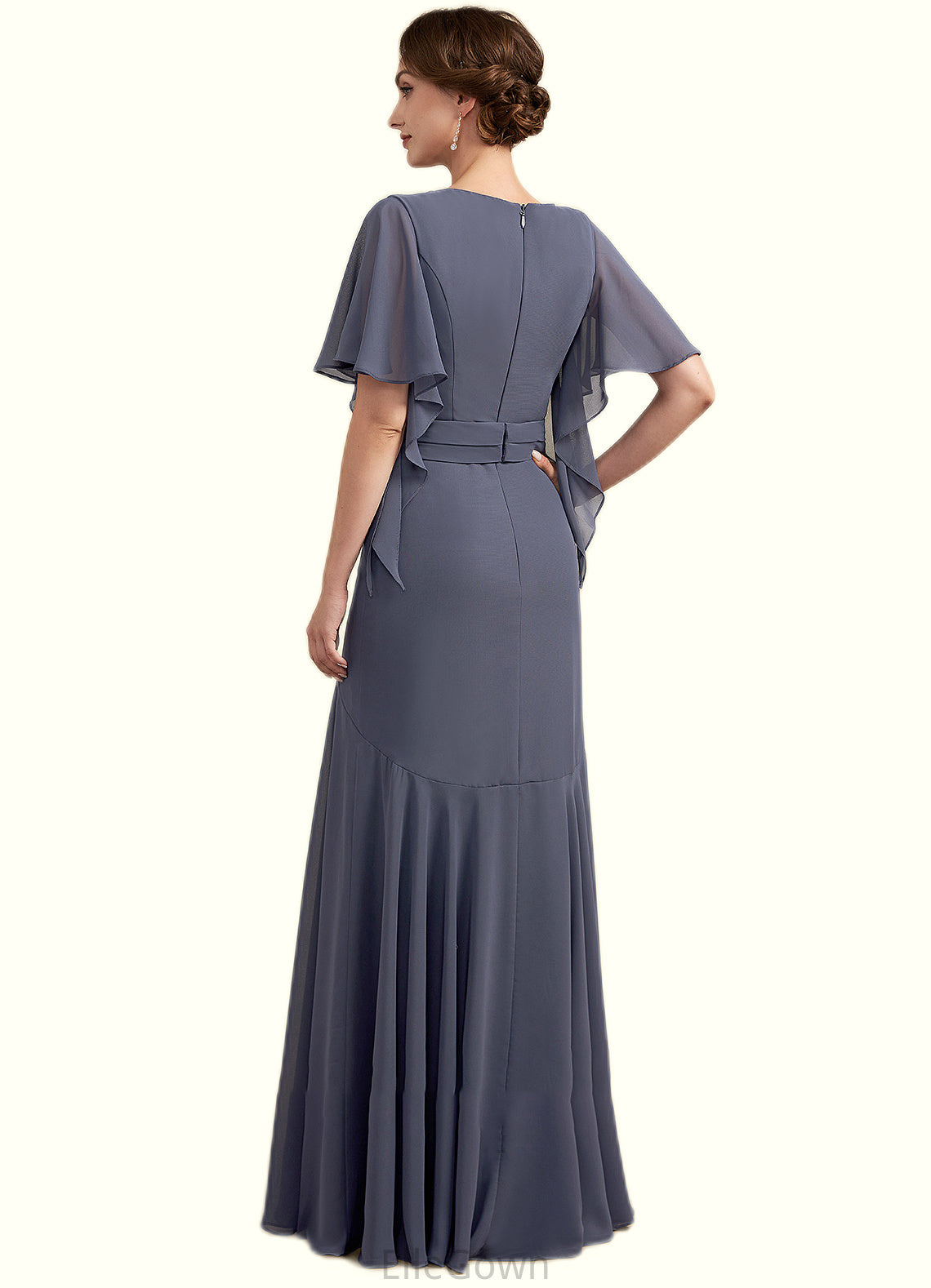 Jamie Trumpet/Mermaid V-neck Floor-Length Chiffon Mother of the Bride Dress DE126P0014951