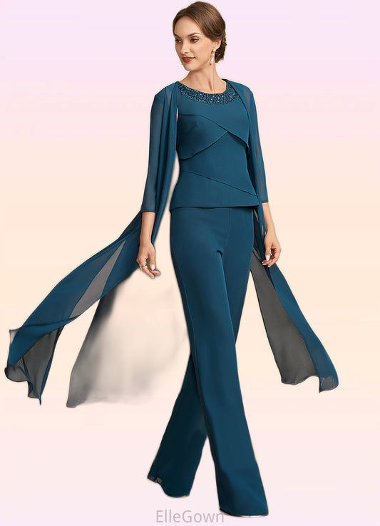 Julia Jumpsuit/Pantsuit Scoop Neck Floor-Length Chiffon Mother of the Bride Dress With Beading Cascading Ruffles DE126P0014956