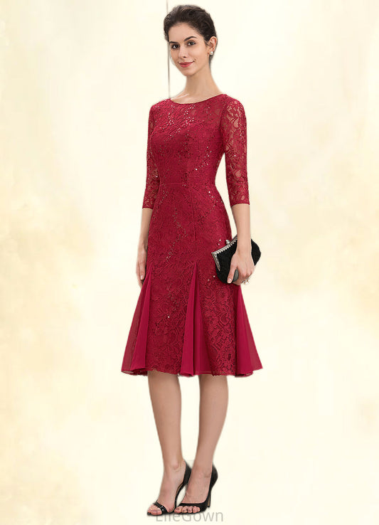 Mildred A-Line Scoop Neck Knee-Length Lace Mother of the Bride Dress With Sequins DE126P0014961