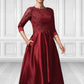 Lilian A-Line Scoop Neck Asymmetrical Satin Lace Mother of the Bride Dress With Sequins Pockets DE126P0014962